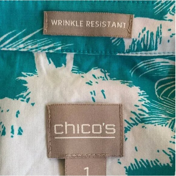 Chico's Sleeveless Aqua Palm Tree Print Wrinkle Resistant Popover Shirt - Picture 5 of 7